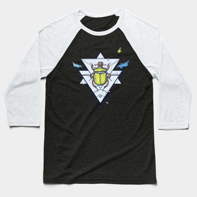 Graffiti Style Beetle and Triangles Baseball T-Shirt by NJORDUR